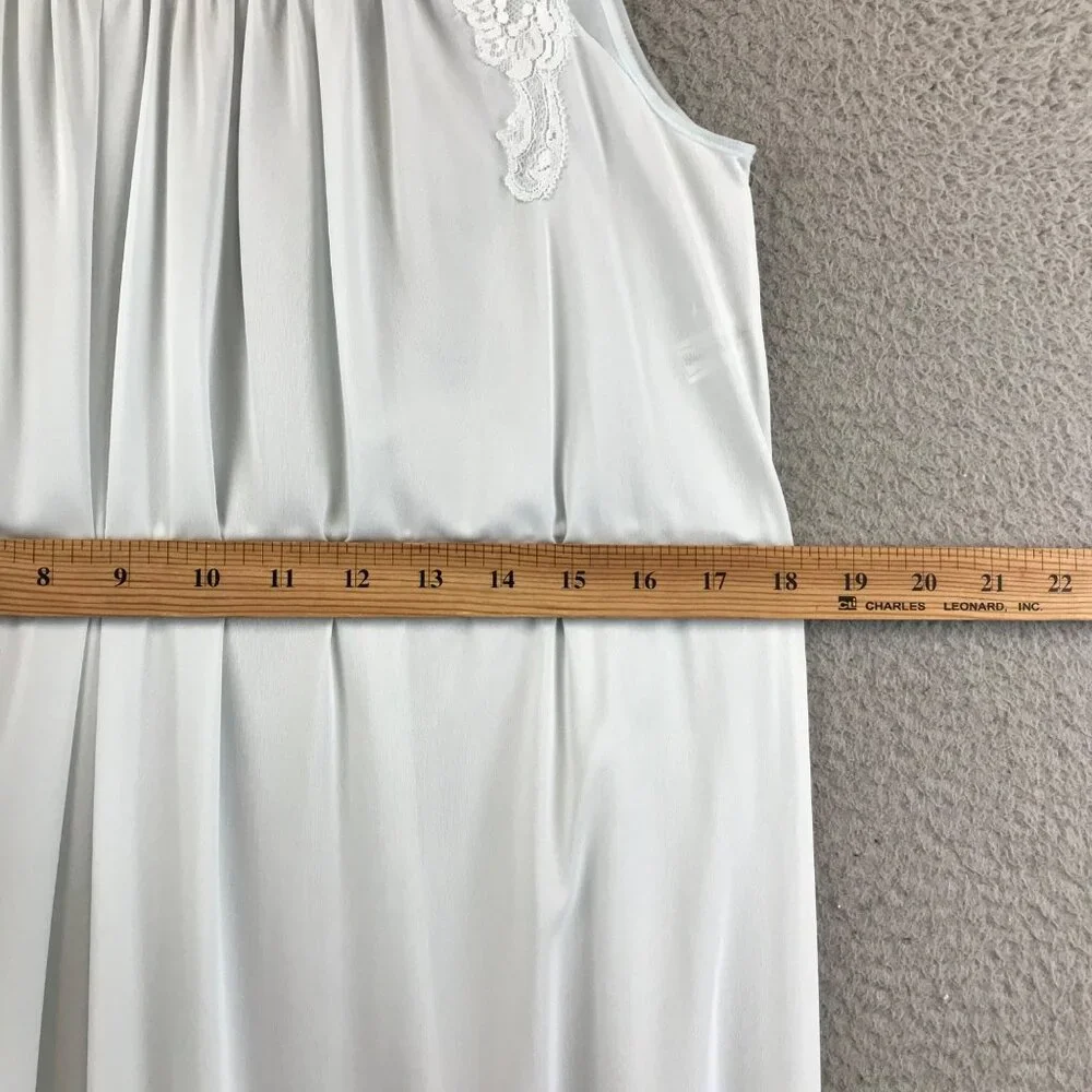 Vintage Shadowline Bridgerton Nightgown Boudoir PJs size 10 petite Blue 70s Lace - Picture 11 of 14